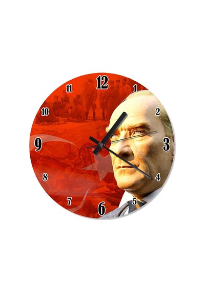 Kırmızı Bayrak Atatürk Savaş Meydanı Duvar Saati Kırmızı