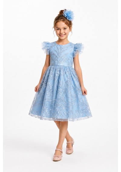 Mnk Baby & Kids Floare Kız Çocuk Abiye Elbise M00850 Mavi