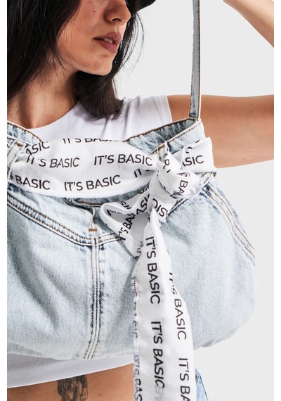 it's basic Snow Renk 3w4-27 Cep Detaylı Fularlı Askılı Denim Çanta