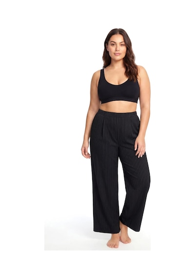 Akbeniz Kadın Siyah İnce Çizgili Büyük Beden Cepli Pijama Altı
