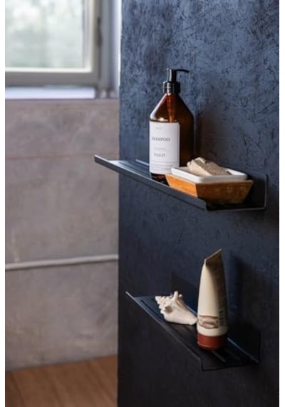 2'li Yapışkanlı Siyah Metal Banyo Rafı Seti Suya Dayanıklı Paslanmaz Çelik Duş Organizeri Delmeden Duvar Diğer