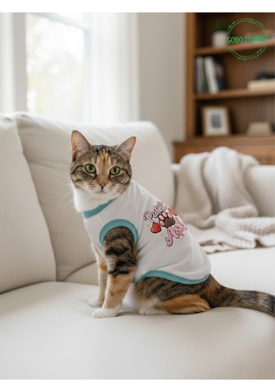 Beyaz Renkli Patili Aşk Baskılı Kedi Ve Köpek Kıyafeti Tişörtü Elbisesi Large/l/beden 3