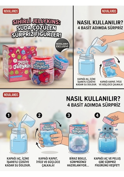 Magic Jellykins Sihirli Dönüşüm Kavanozu - Su Ekle, Çalkala, Sürpriz Peluş Oyuncak 02 - Çok Renkli
