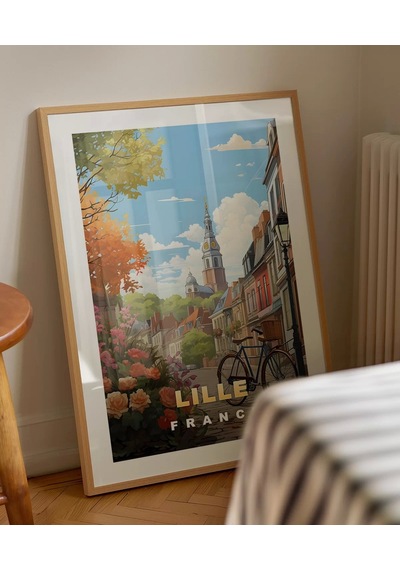 Çerçevesiz Poster Lille Sokakları Ve Bisiklet Manzarası