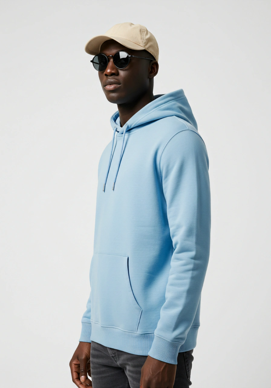 Erkek Oversize %100 Pamuk Yüksek Kalite Erkek Kapüşonlu Sweatshirt Mavi