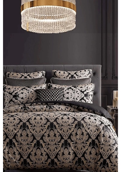 İqon Lastikli Çarşaflı Nevresim Takımı Tek Kişilik Damask Bej