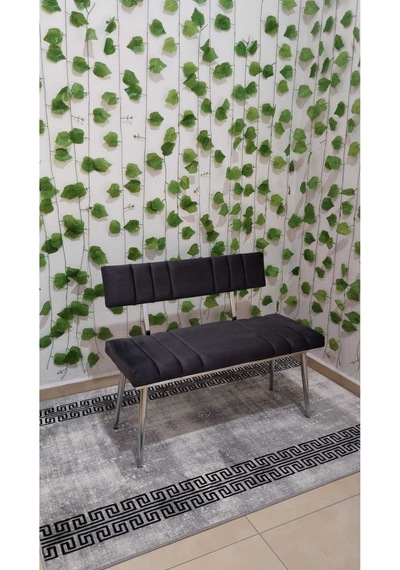 Özcan Metal Metal Ayaklı Metal Kasalı Sırtlı Krom Mutfak Salon Antre Yatak Odası Balkon Bench Puf Bank Oturak Antrasit