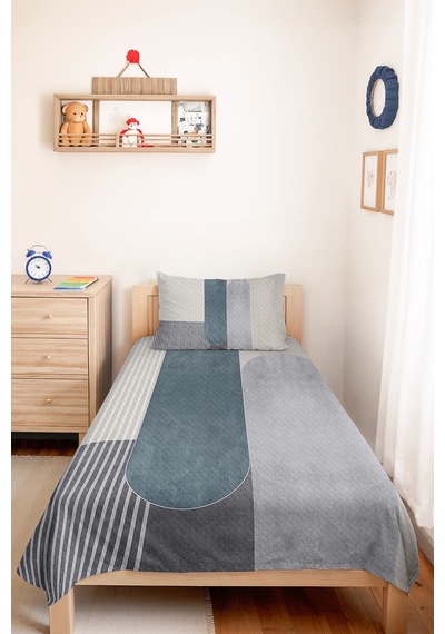Mavi Geometrik Modern Genç Odası Tek Kişilik Pike Takımı-çizgili Gri 160x220cm Kapitone Yatak Örtüsü Mat Avlu Nüansı