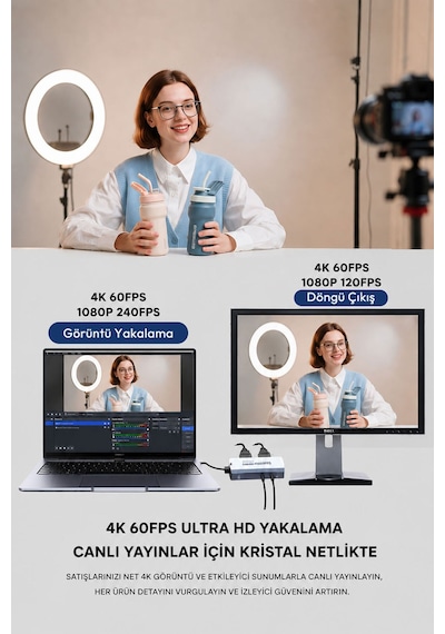 4k 60fps Video Yakalama Kartı, Usb 3.0 Hdmı Capture Card, 4k60 Geçiş Desteği, 1440p 144hz / 1080p 240hz, Ses Girişi Ve Mikrofon Çıkışı, Ps5, Xbox, Switch, Pc, Mac Uyumlu