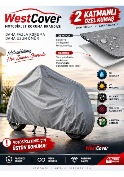 Falcon Ricco E-bike Uyumlu Gri Premium Üst Kalite Kalın Keçe Malzemeli Motosiklet Brandası-dolu Yağmur Güneş Korumalı Motor Çadırı