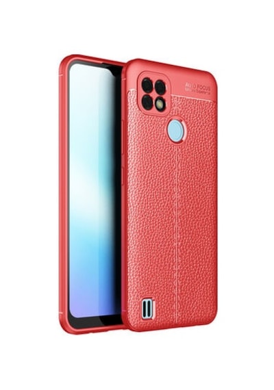 Realme C25 Kılıf Deri Silikon Yüzeyli Yüksek Kaliteli Silikondan Üretilmiş Premium Silikon Kapak Ryc/niss Kirmizi