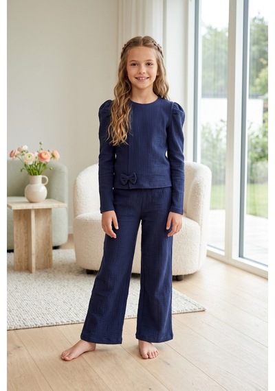 New Kids Kız Takım Çocuk Uzun Kol Lcvrt Fiyonk Detaylı Kız Takım -91230 Lacivert