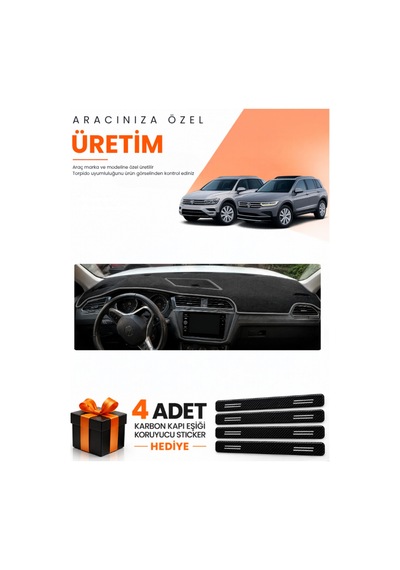 Volkswagen Tiguan 2016-2023 Uyumlu Torpido Koruma Örtüsü Oto Kılıfı - Siyah Gri