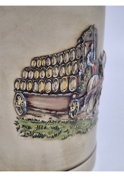 Vintage Tankart Kabartmalı At Arabası Fıçı Figürlü Alman Seramik Bira Bardağı 14cm 002