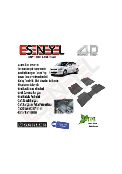Hyundai Accent Blue 2012+ Sahler  4.5D Araca Özel Havuzlu Paspas