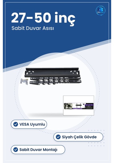 Tv Askı Aparatı Sabit İle 50 İnç Lcd Led 56x127 Cm Siyah Çelik Du