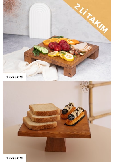 2 Li Tityos Küp Ayaklı 25x25 Cm Ve Piramit 25x25 Cm Ahşap Set