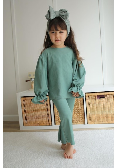 Miniko Kids Kız Çocuk Kol Modelli İkili Takım Yeşil Miniko Kids Kız Çocuk Kol Modelli İkili Takım Yeşil