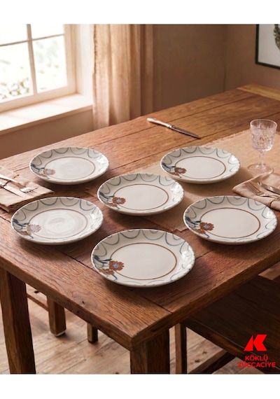 18 Cm Porselen Yemek Tabağı 6 Adet Çok Renkli