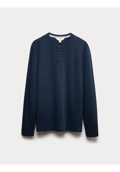 Marks & Spencer Pamuk Karışımlı Ribanalı Pijama Üstü T07005135 Lacivert