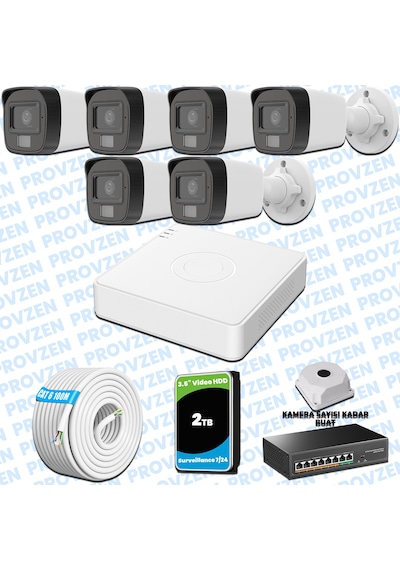 Provzen Hikvision 6 Lı İp 4mp Güvenlik Kamerası Seti Colorvu Mikrofonlu Olay Anında Bildirim