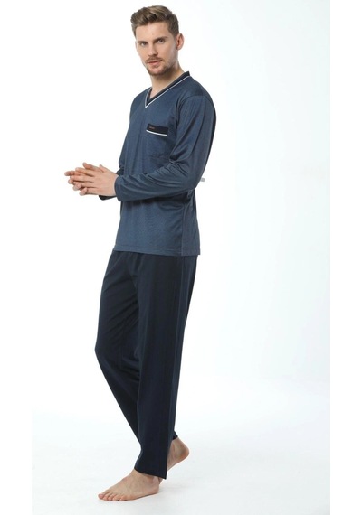 Kly 7105 Erkek V Yaka Pijama Takımı İndigo