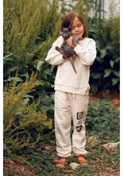 Antebies Pamuk, Sustainable, Krem Doodle Baskılı Erkek Çocuk Sweatshirt Eşofman Takımı Yeşil