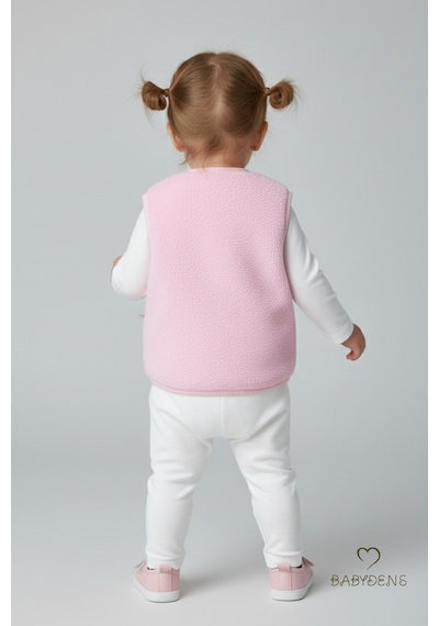 Babyden's Welsoft Kız Bebek Çocuk Çıtçıtlı Yelek Yumuşak Dokulu,ayıcık Armalı,peluş Bebek Yeleği Pembe