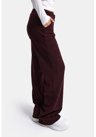 Kadın Bordo W6-35 Flare Fit İnce Fitilli Esnek Velvet Kadife Kumaş Pantolon