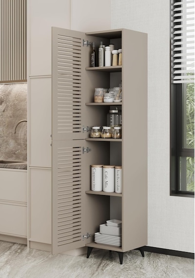 Ayrex Furnitt Home Panjur Kapaklı Çok Amaçlı Yüksek Dolap Mdf Gövde, Raflı Saklama Ünitesi, Kiler Dolabı, M Genel