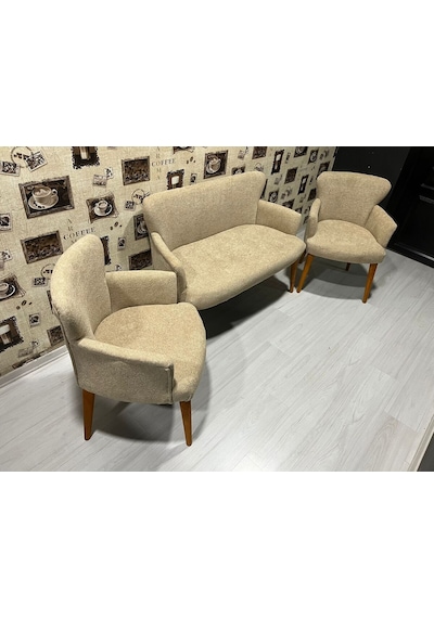 Venqm Bukle Çay Seti Koltuk Takımı Balkon Ofis Mutfak Ekru