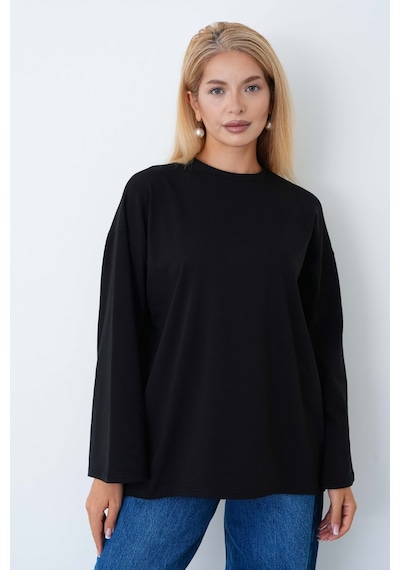 Herkesemoda Kadın Tesettüre Uygun Geniş Kollu Body Siyah