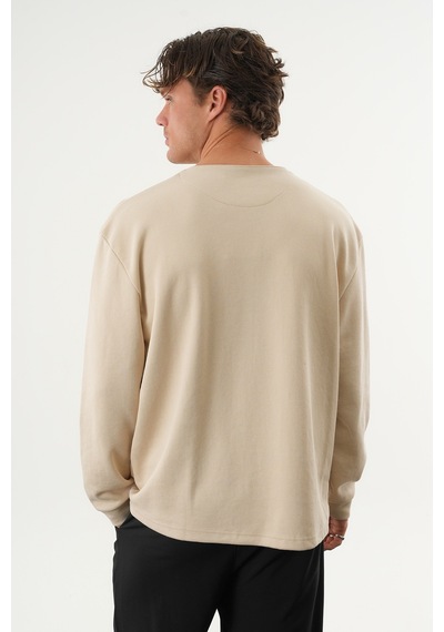 Redline Taren Oversize Erkek Kışlık Düğmeli Sweatshirt Bej