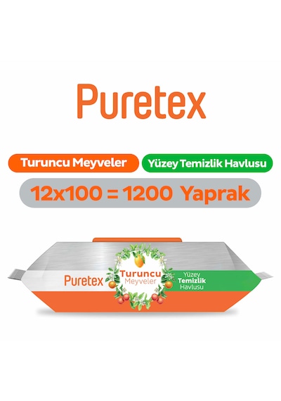 Puretex Yüzey Temizlik Havlusu Turuncu Meyveler 12x100 1200 Yaprak Beyaz