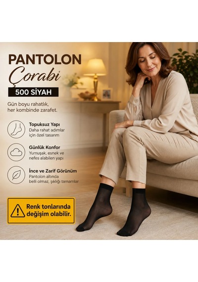 Çorap Giyim Kadın Pantolon Çorabı 12 Çift Siyah Ve Ten İnce Topuksuz Günlük Rahat Bilek Çorabı