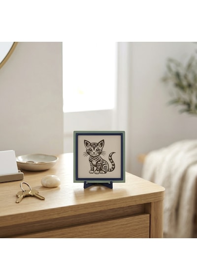 Modern Çizgilerle Kedi Dekoratif Obje, Yaşam Alanlarınız İçin Özgün Ve Dengeli Bir Tasarım 10x10 Cm