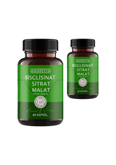Magnezyum: 2 Adet Bisglisinat Magnezyum Sitrat Magnezyum Malat &amp Vitamin B2 B3 B6 Ve Mineral Kapsülleri 60lı 2 Adet