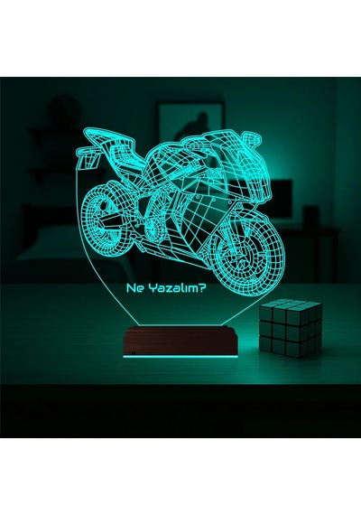 Luvivia Motor Motorcu Motosiklet Kişiye Özel 3d Lamba - Masa Gece Lambası Şeffaf
