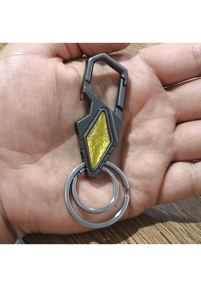 Premium Metal Karabinalı Anahtarlık Çift Halkalı Şık Tasarım 9,5 Cm Gri
