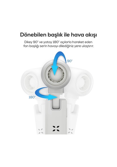 El Vantilatörü Taşınabilir 14000 Rpm 7 Saat Şarjlı 5 Kademe Mini Fan X6101 Beyaz