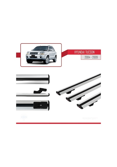 Hyundai Tucson Jm 2004-2009 Arası İle Uyumlu Basic Model Ara Atkı Tavan Barı Gri 3 Adet