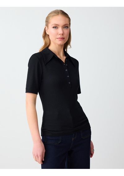 Jimmy Key Jimmy Key Siyah Polo Yaka Truvakar Kol Örme Bluz 6sw035505900