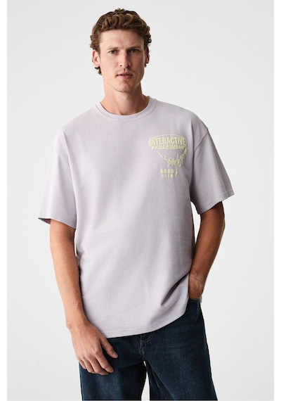 Grımelange Lorenno Erkek Göğüs Baskılı %100 Organik Pamuklu Bisiklet Yaka Lila T-shirt Lila