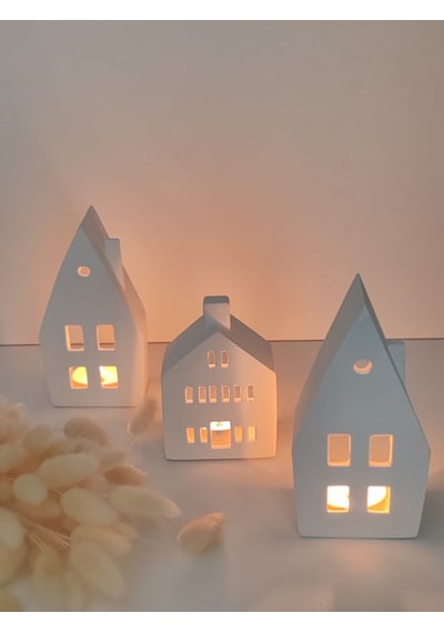 Home Yılbaşı Ev Mumluk Seti, Beyaz Yüksek Kaliteli Malzeme Dekoratif Obje, Biblo, Ev Dekoru, Masa Dekoru, Yılbaşı Dekoru, Hediyelik Beyaz