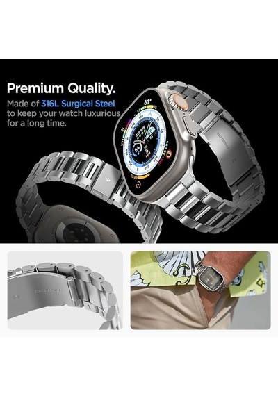 Spigen Apple Watch 49/46/45mm Ultra 3/2/1 / Seri 11/10/9/8/7 İle Uyumlu Kordon Band Modern Fit Klasik Saat Tipi Çelik Gümüş Kayış Amp06356 - Silver Spigen Apple Watch 49/46/45mm Ultra 3/2/1 / Seri 11/10/9/8/7 İle Uyumlu Kordon Band Modern Fit Klasik Saat Tipi Çelik Gümüş Kayış Amp06356 - Silver