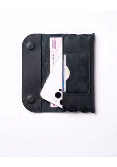 Vintage Leather Craft Hakiki Deri Erkek El Portföyü Siyah