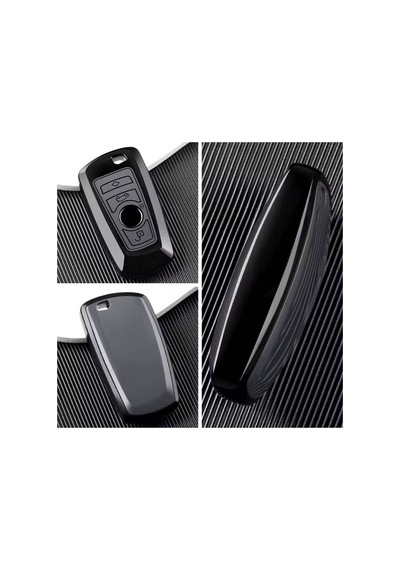 Bmw Smart Anahtar Kılıfı Lüx Tpu Koruyucu Kapak Parlak Siyah Çerçeveli Gri / Beyaz