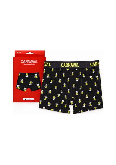 Carnaval Socks Bira Desenli Erkek Boxer Pamuklu Likralı Parlak Lastikli Kutulu Siyah Çoklu