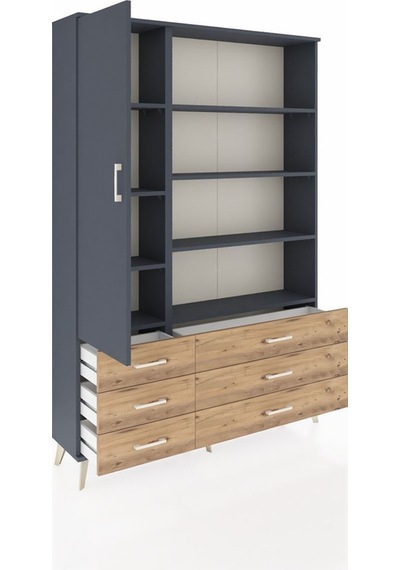 Arges Dolap 8 Raflı 6 Çekmeceli Tek Kapaklı 132x30x195 Antrasit-antrasit/çam Antrasıt/atlas Çam Arges Dolap 8 Raflı 6 Çekmeceli Tek Kapaklı 132x30x195 Antrasit-antrasit/çam Antrasıt/atlas Çam