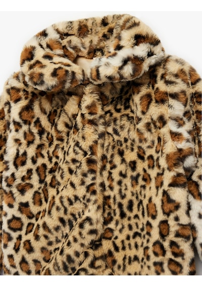 Koton Uzun Kollu Bebe Yaka Leoparlı Peluş Kaban Bej Desenli 6wkg20051aw Ekru
